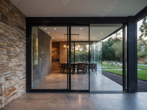 Transparency and Style, Aesthetic Home Entrance Boasts Expansive Glass Sliding Doors