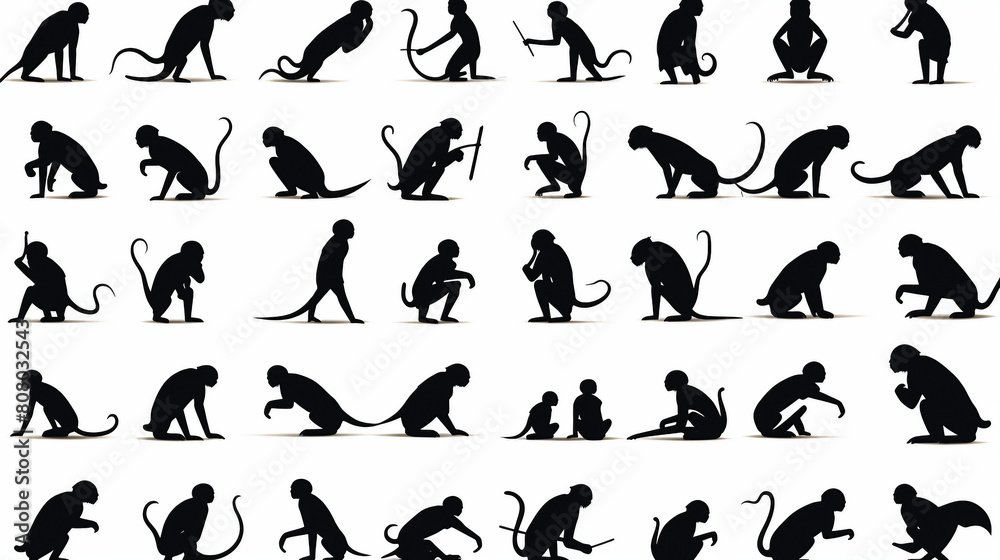 Monkey Silhouette Vector Collection: Diverse Poses for Wildlife and Graphic Designs