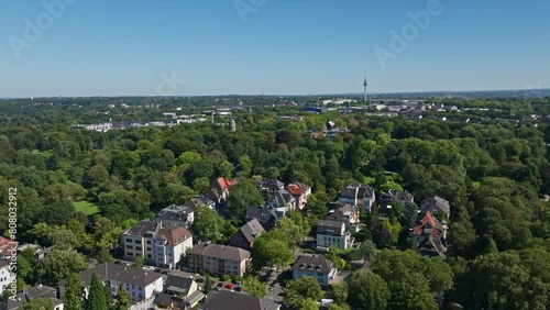 Aerial drone view of Bochum-Innenstadt, the city center of Bochum in North Rhine-Westphalia, Germany.  photo