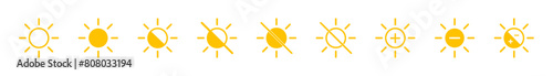 Bright icon. Brightness contrast signs. Bright clarity intensity icons