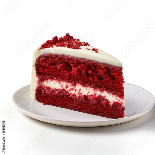 Red velvet cake slice isolated on white background