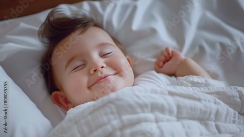 A child laughs sleepily photo