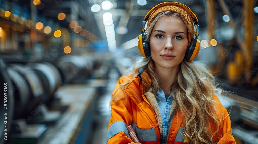 Confident Female Engineer in Industrial Environment Confident Female Engineer in Industrial Environment