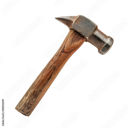 A rusty old hammer with a wooden handle