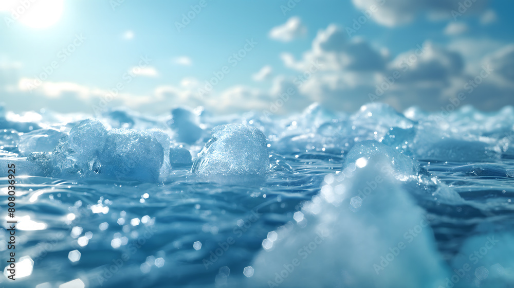 Fototapeta premium Close-up View of Ice Crystals and Bubbles in Frozen Water