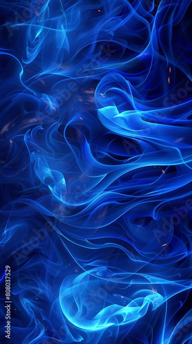 Vibrant indigo abstract waves with a flame motif great for a rich enchanting background