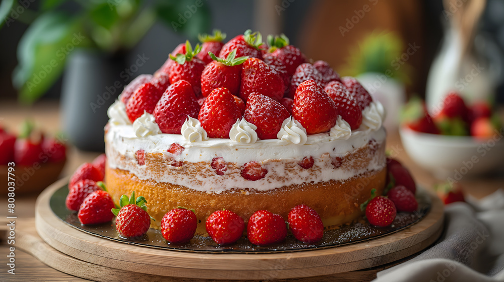 Scrumptious Strawberry Topped Cake with Dripping Caramel