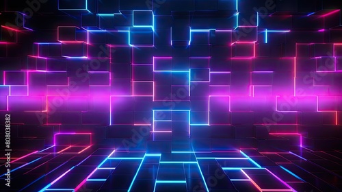 Abstract futuristic background with glowing neon grids and lines