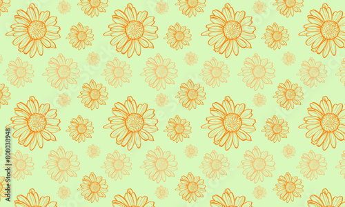 vector pattern seamless handdraw orange daisy flowers. botanical leaves pattern illustration. vintage design for wallpaper, pattern, decoration. floral art