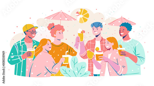 Diverse Group of Friends Enjoying Summer Drinks Outdoors