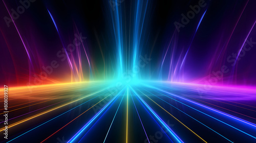 Bright colorful neon rays and glowing lines poster background