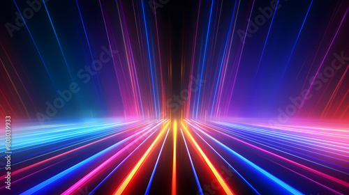 Bright colorful neon rays and glowing lines poster background
