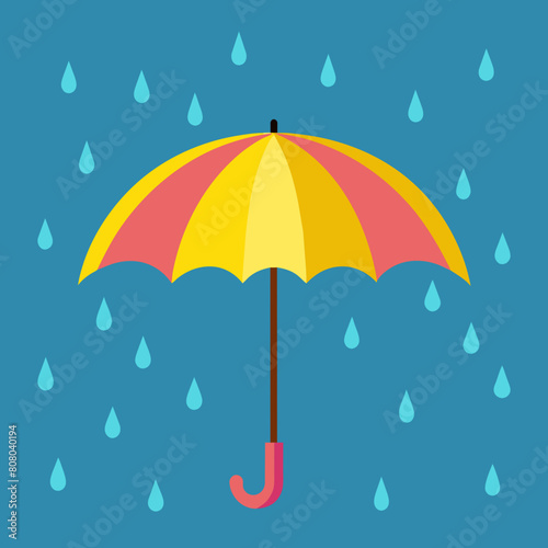 Umbrella and rain drops vector illustration.