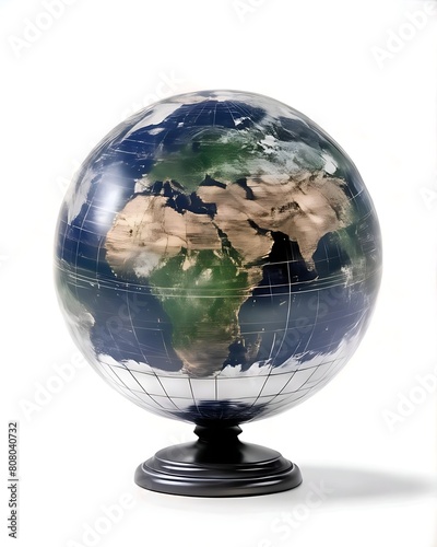 A globe with a map of the world on white background