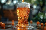Beer pouring into a glass on a table in a pub, close-up