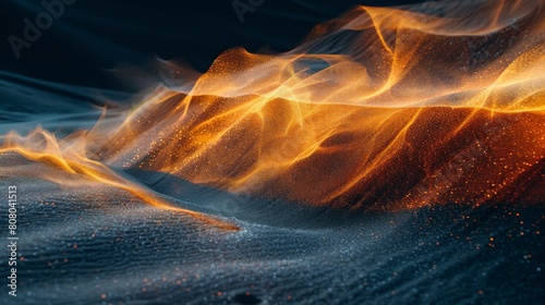 A dynamic abstract image capturing the motion of swirling sand grains in the wind
