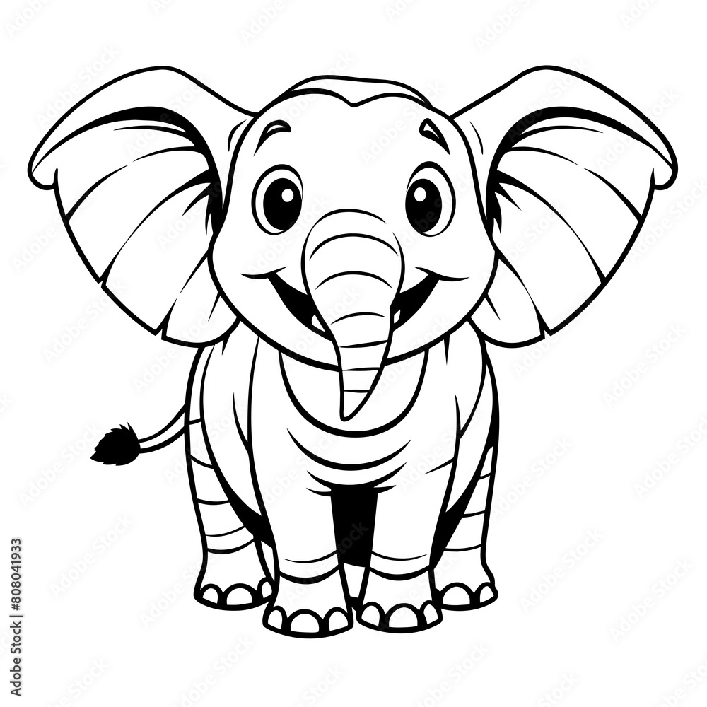 Obraz premium Happy Elephant Vector - Joyful Elephant Expression, Cute Safari Animal Illustration, Friendly Cartoon Design