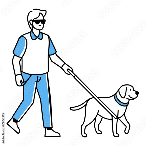 Visually Impaired Navigation Vector - Smart Guide Dog Assistance, Accessibility in Daily Life, Independent Living Illustration