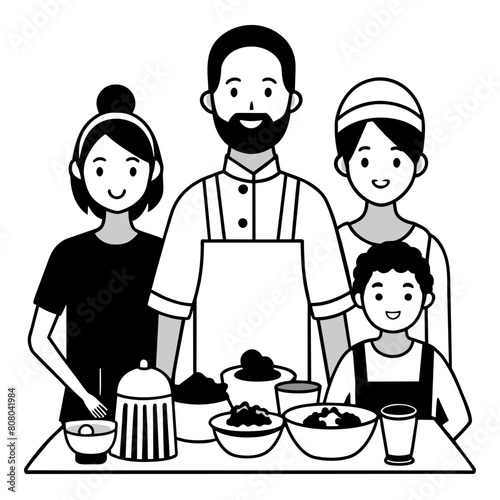 Mixed Ethnicity Family Meal Vector - Diverse Family Dining Together, Cultural Inclusivity at Home, Multiethnic Relations Illustration