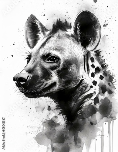 Silhouette de hyene noir et blanc sur fond blanc  photo
