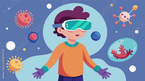 Virtual reality allows children to shrink down to the size of a microbe and witness the inner workings of body cells and the complexities of the human. Vector illustration