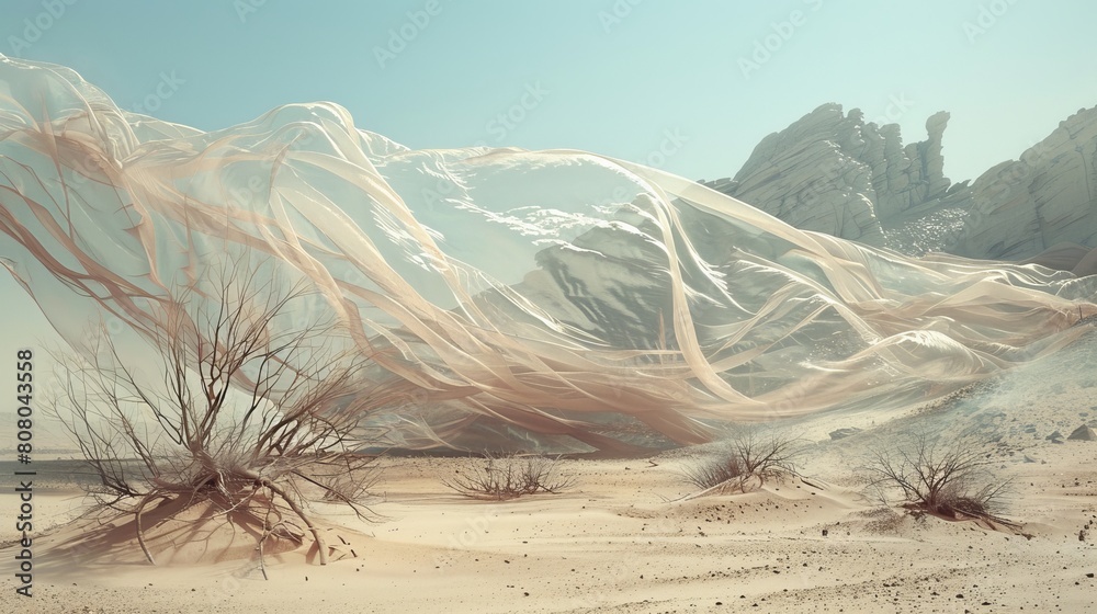A desolate desert landscape in the style of dreamy surrealist ...