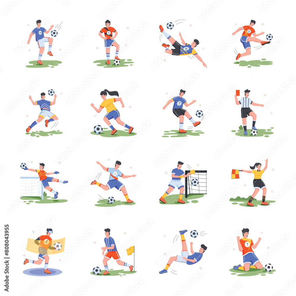 Football Athletes Flat Illustrations 
