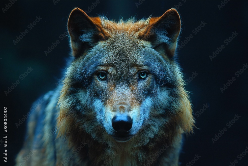 Close-up portrait of a wolf on a dark background,  Animal