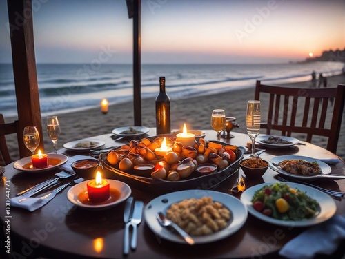 table setting at sunset photo