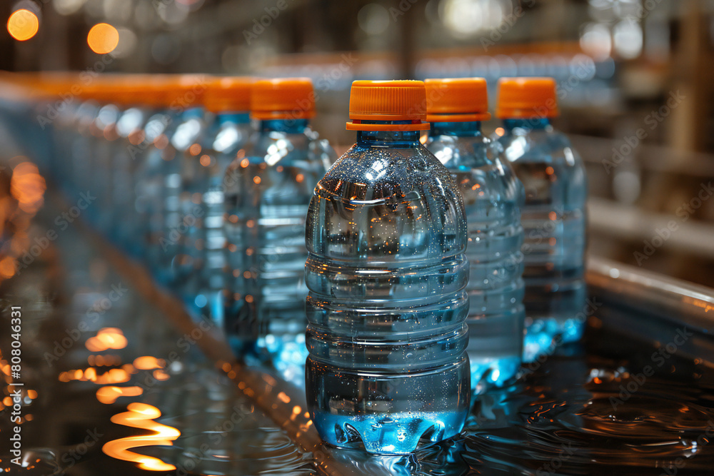 Close-up of Plastic Water Bottle Production Line Close-up of Plastic Water Bottle Production Line