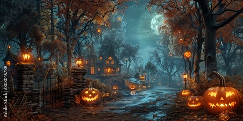 Spooky Halloween night in a creepy forest