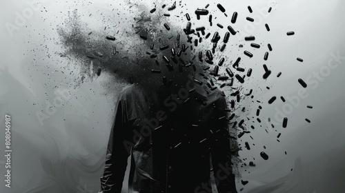 A man with a black jacket and his face covered in dust, AI