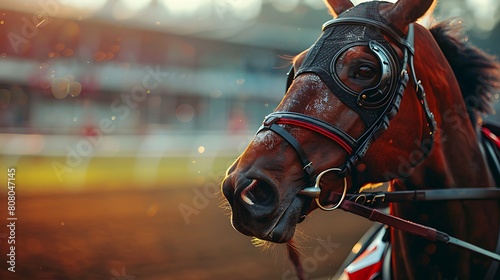 A closeup of Harness Racing Sulky  against Track as background  hyperrealistic sports accessory photography  copy space