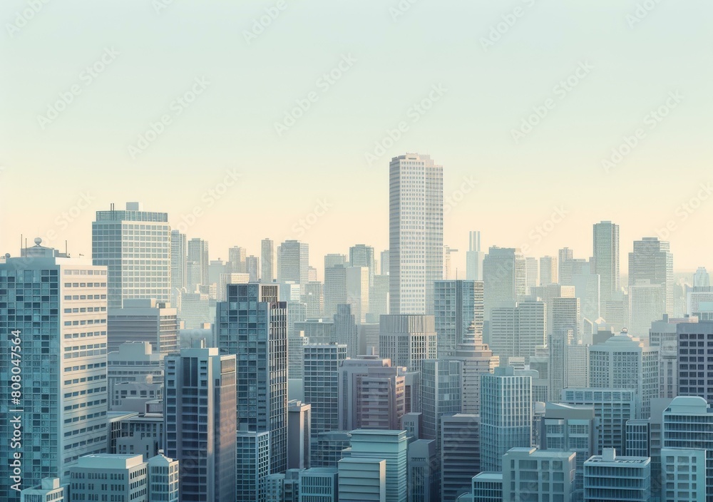 A large city with many skyscrapers and a blue sky