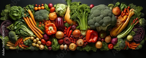 A colorful assortment of vegetables and fruits  including broccoli  carrots  and apples. Concept of abundance and freshness  highlighting the importance of a healthy diet