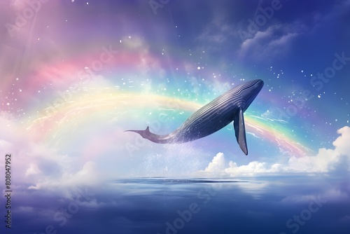 Lightcore Whale Soaring through Starry Night Sky in Lofi Art