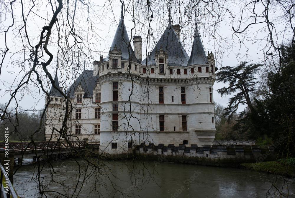 Renaissance castle of  Azay-Le-Rideau, France. Built in the 16th century and enlarged in the 19th century. Renaissance style.