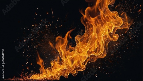 fire on black, depiction of a fire that is burning