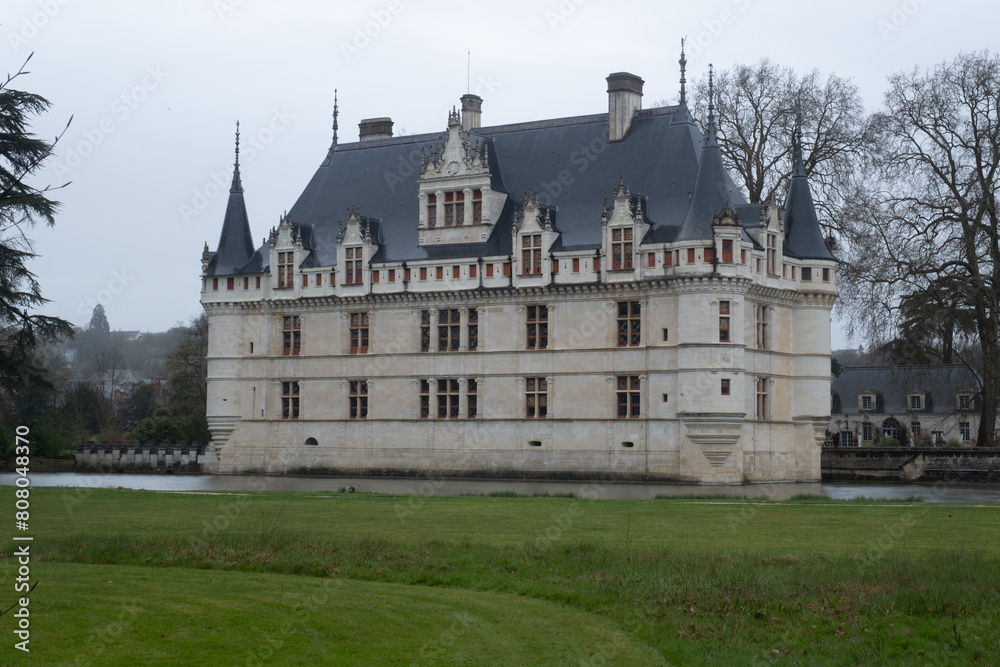 Renaissance castle of  Azay-Le-Rideau, France. Built in the 16th century and enlarged in the 19th century. Renaissance style.