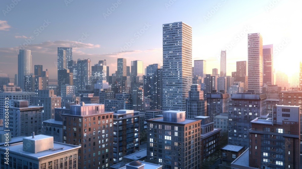 Fototapeta premium A cityscape of a large urban area with many tall buildings during the day
