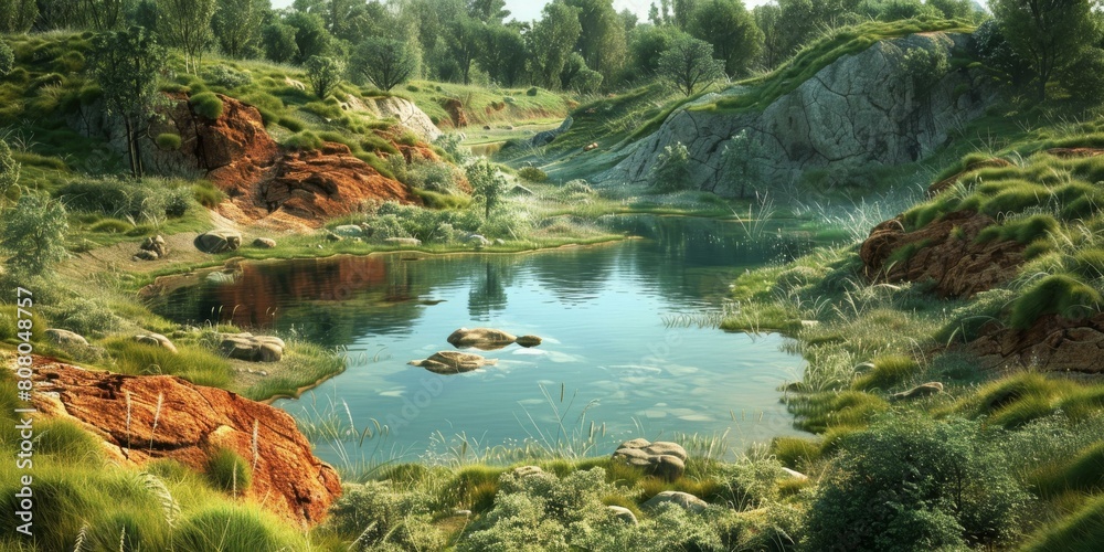 Fototapeta premium Rocky valley with a river flowing through it