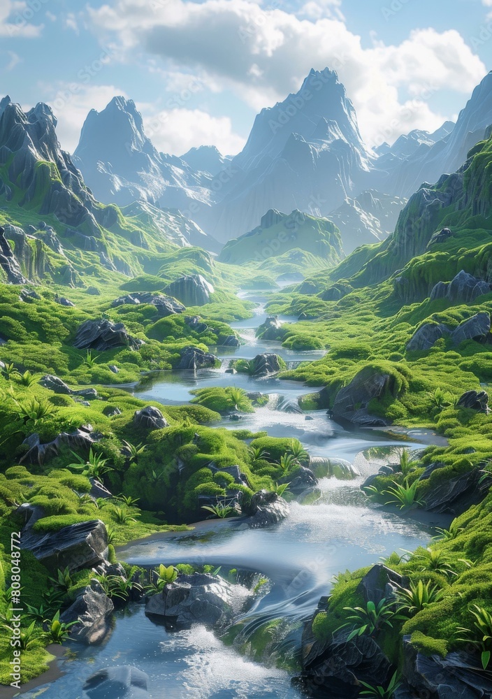 Mountains and river in a valley