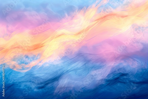 Blurred image of pink, blue, and yellow clouds background photo