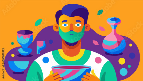 A ceramic artist with bipolar disorder whose everchanging moods and emotions are reflected in the vibrant and unpredictable glazes on his pieces.. Vector illustration