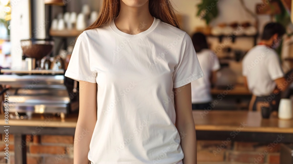 Young Model Shirt Mockup woman wearing white tshirt in coffee shop in daylight Shirt Mockup Templat Young Model Shirt Mockup woman wearing white tshirt in coffee shop in daylight Shirt Mockup Templat