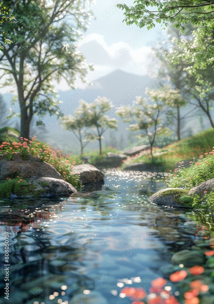 Fototapeta premium Small river flowing through a beautiful fantasy forest