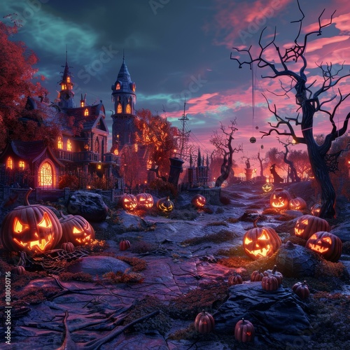 Spooky Halloween night in a haunted village