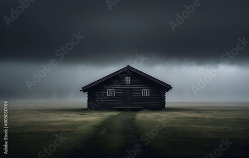 Solitary Swedish Wooden Hut in a Dramatic Landscape, Copy Space © Vintage Blaze