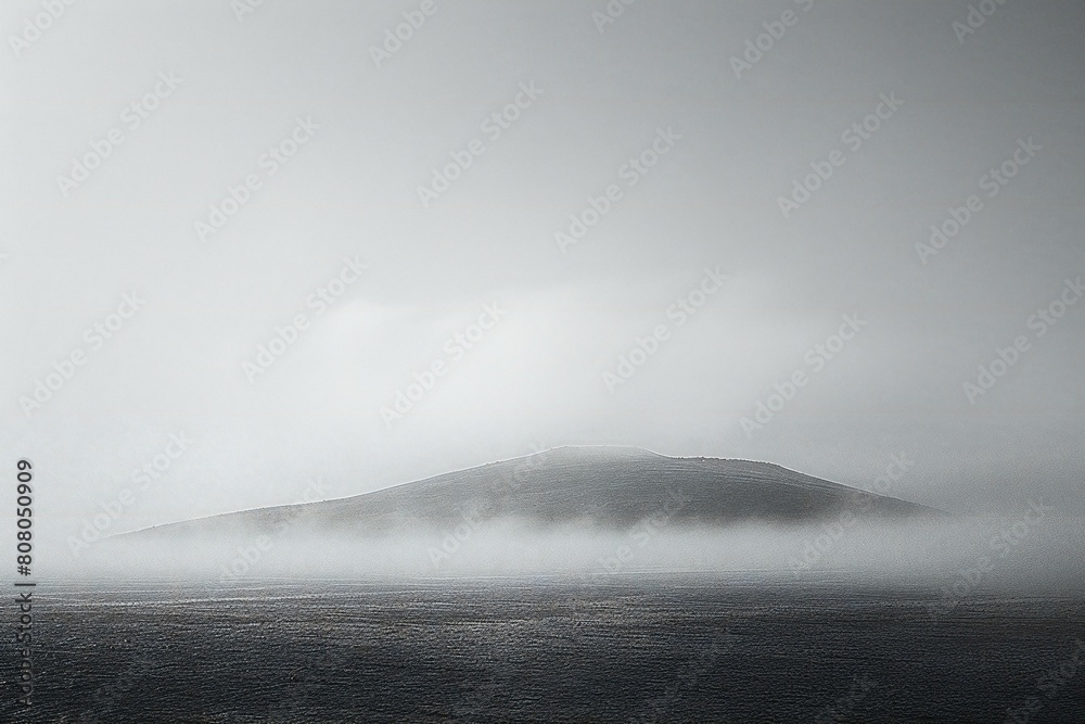 Foggy landscape with a mountain in the background, Iceland