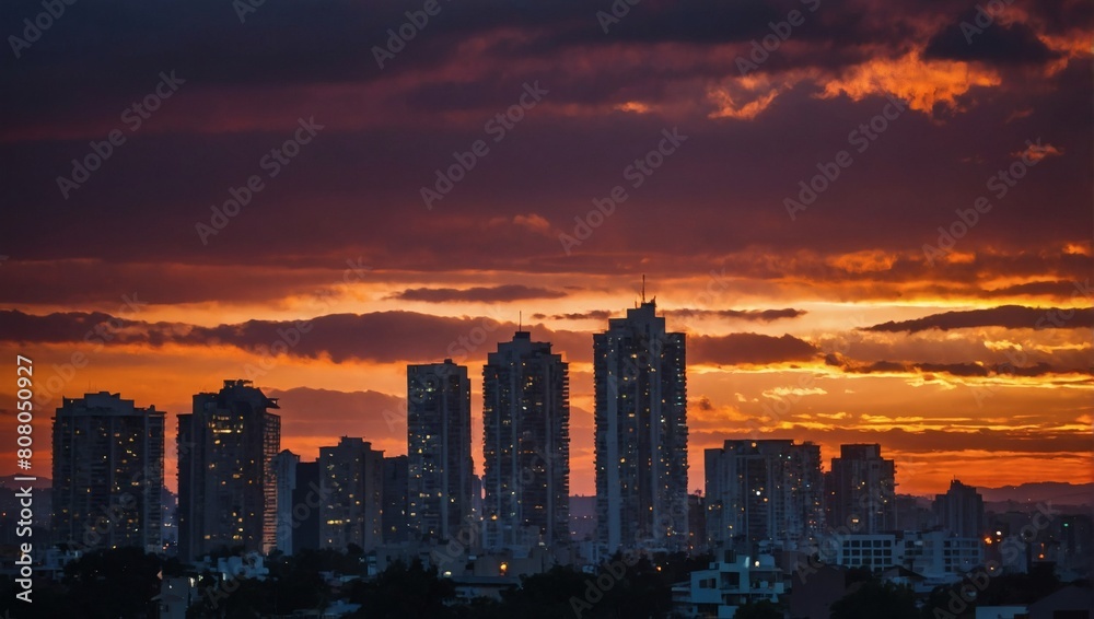 Urban Sunset, A Majestic Evening Sky Over the Cityscape